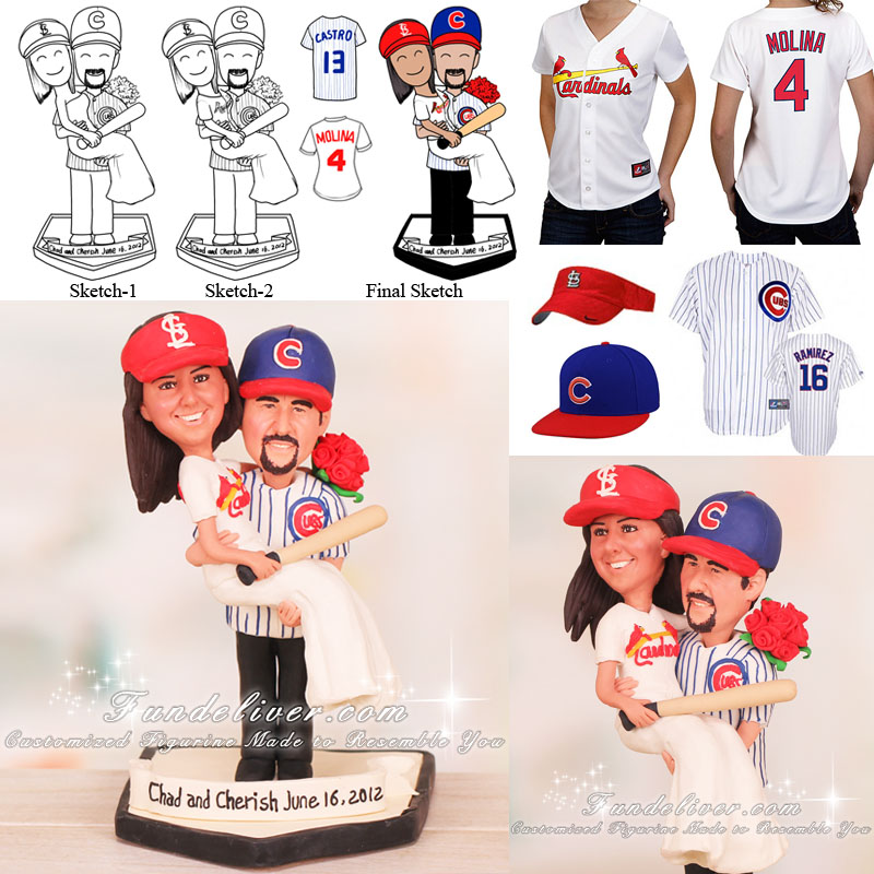 Chicago Cubs and St. Louis Cardinals Baseball Wedding Cake Toppers